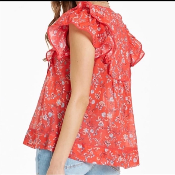 Dear John Noor Double Ruffle Sleeve Top Trailing Vines - Picture 2 of 7